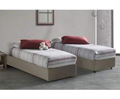 Talamo Italia Letto contenitore Singolo Silvia Sommier, Made in Italy, Letto con rivestimento in ecopelle, Apertura laterale, adatto per materasso cm 80x190, Tortora