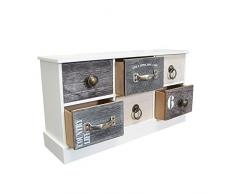 Clic-And-Get Mini Cassettiera Cassetti Cassetta Accessori Legno Organizzazione Vintage Shabby Armadio - 6 scompartimenti Largo