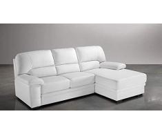 Dafne Italian Design Divano Letto angolare 2 posti con penisola a Destra. Similpelle Bianco (cm. 260 x 90 x 95h)