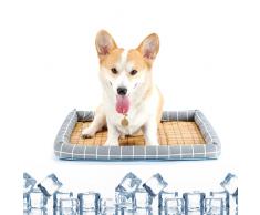 YATELLAS Cuccia Cane Fresca, Fodera in Rattan, Rinfrescante, Rilascia il Calore, Mantiene Freschi, Cuccia Cane Grande, Letto per Gattino, Quadrato Grigio Taglia L 50x60cm
