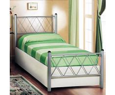 Letto singolo in ferro colore grigio alluminio dimensioni 90x200xH103 cm