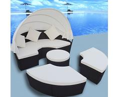 Anself Set Letto allaperto in Ratan Rotondo Sole con Baldacchino Nero