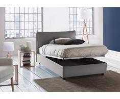 Talamo Italia Letto contenitore Una piazza e mezza Veronica, Made in Italy, Testata e rivestimento in tessuto, Apertura frontale, con materasso cm 120x190 incluso, Grigio