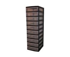 Cassettiera con ruote plastica, Cassettone con 10 cassetti, Contenitori Nero, Comò 10 cassetti, Armedietto con rotelle, Credenza plastica, Cassettiere di stoccaggio - NMC-010