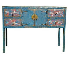 Casa Padrino cassettone in stile country di lusso in legno massello con 2 ante e 4 cassetti blu antico - Mobili in stile country fatto a mano