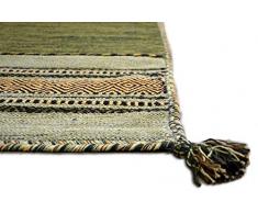 Centesimo Web Shop Tappeto 100% Kilim in 9 Misure 6 Colori Frange Multiuso Camera Letto Studio Cucina CORRIDOIO Bagno PASSATOIA-60x90 cm, Cotone, Verde, 60x90 cm