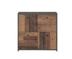 Forte Cassettiera a 4 Ante in Combinazione di Colori alla Moda in Legno Vintage Combinato con Effetto Cemento, Materiale a Base, 77,2 cm x 77,5 cm x 29,6 cm