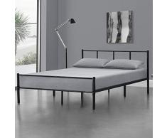 [en.casa] Struttura Letto in Metallo con Testiera e Pediera 160 x 200 cm Letto Matrimoniale Minimal Design - Nero