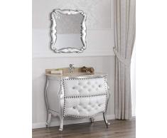 Simone Guarracino Como e Specchio Ramirez Stile Barocco Moderno arredo Bagno bombato Foglia Argento Marmo Crema Ecopelle Bianca Bottoni e pomelli Crystal SW