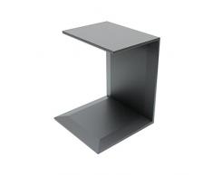 Eglooh - Free - Tavolino Divano Laterale in Cuoio Grigio Antracite - Struttura Interna in Legno - Comodino Ribaltabile con 2 Ripiani - Cuciture Artigianali - cm 40 x 40 H.50 - Made in Italy
