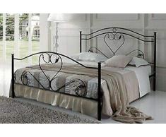 Letto 1 Piazza e Mezza, in Ferro BATTUTO, Modello Cuore, Vari Colori (Nero Sfumature Oro)