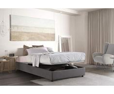 Talamo Italia Letto Piazza e Mezza sfoderabile Contenitore Apertura Frontale Silvia Sommier Made in Italy Grigio con Materasso
