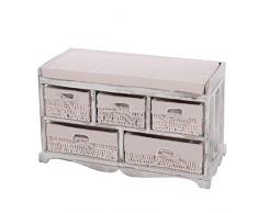Mendler Serie vintage panca cassettiera con 5 ceste legno di paulonia 36x77x45cm bianco