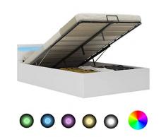 vidaXL Giroletto Idraulico con Contenitore e LED Moderno Salvaspazio Robusto a Doghe Letto Imbottito Struttura Telaio Bianco in Similpelle 140x200cm