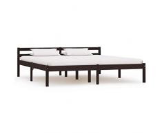 vidaXL Legno Massello Pino Giroletto Classico Elegante Robusto Struttura Telaio Letto Marrone Scuro 180x200 cm con Testiera e Doghe in Compensato