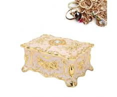 Scatola Portaoggetti Vintage, Scatola Portaoggetti Decorativa per Donna Rettangolare con Finiture Dorate Bianche, Cassapanca per Gioielli Vintage, per Cartoline, Foto, Francobolli, Anelli, Orologi