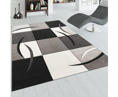 Paco Home Tappeto di Design Orlo Modello A Quadri nei Colori Bianco Nero Grigio, Dimensione:300x400 cm