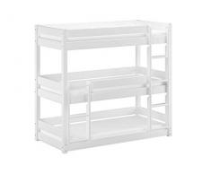 Erst-Holz Letto a Castello Triplo Bianco per Adulti 90x200 in Legno massello di Pino V-60.03-09W, Accessori:Doghe in Assi di Legno rigide e materassi incl.