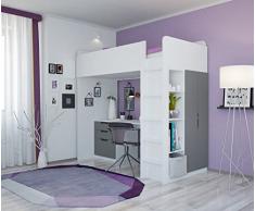 Polini Kids, letto a castello/a soppalco per bambini, combinazione 5 in 1