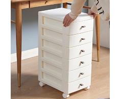 BAKAJI Cassettiera Salvaspazio Bassa con 6 Cassetti Ripiani Portaoggetti, Carrello Bianco in Polipropilene con 4 Ruote e Struttura Robusta, Organizer Multiuso 27 x 37.5 x 65H cm, Grande Capacità
