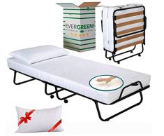 EVERGREENWEB - Brandina Pieghevole con Materasso Memory Foam 90x200 Alto 10 cm + Cuscino Gratis, Rivestimento Sfoderabile Rete Singola a Doghe Legno Ortopedica, Letto Salvaspazio SCONTI