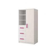 Hucoco Ollie - Armadio cameretta - 3 cassetti + 5 Ripiani - 160x80x40 cm - Maniglie Colorate