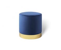 LIFA LIVING Pouf poggiapiedi in Velluto, Sgabello ottomana, Puff cilindrico con Base Oro in Metallo, per Salotto e Camera da Letto, Blu 38 x 38 cm