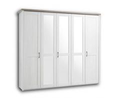 Stella Trading Luca Elegante in Stile Rustico, 5, Versatile Armadio Battente con Tre Ante a Specchio, in Pino Tartufo, Pinie Bianco/tungsteno, 241 x 212 x 62 cm