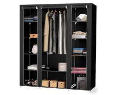 THINFAR Armadio pieghevole, in tessuto, Armadio Portatile, Armadio in Tessuto Non Tessuto, per divano per camera da letto, spogliatoio-Appendici centrali (175 * 150 * 45cm Nero)