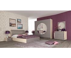 Arredodacasa.com Camera da Letto Completa di Armadio con Specchio ad Ante Scorrevoli Letto Matrimoniale con Comodini e 1 Cassettiera Rovere Sabbiato e Beige CMG8 (Solo camera)