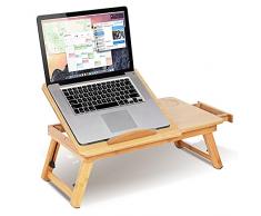 Tavolino da Letto per PC in Bambù, Vassoio da Letto Regolabile in Altezza e Inclinazione, Tavolino Porta Laptop Portatile Pieghevole, per Lettura, Pranzo, 50x30x20cm