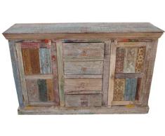 Guru-Shop Antico Comò in Legno Teak con Templi Blocco di Stampa, 97x150x43 cm, Cassettiere e Credenze
