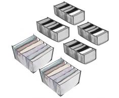 6 Pezzi Organizer per Guardaroba Armadio, Cassetti Prganizer, Scatola Portaoggetti Pieghevole per Biancheria Intima, Calze, Camicie, Reggiseni e Cravatte (Grigio, 6+6+7+7+7+7)