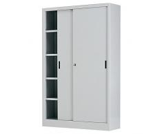 Armadio per archivio in metallo, 1 vano e 2 ante scorrevoli, Mis. 1800 L x 450 P x 2000 H mm, serratura a cilindro con chiave