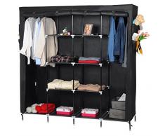 WOLTU SS5039sz Guardaroba Pieghevoli per Vestiti Armadio Panno Appendiabito Tubi Dacciaio Copertura Stoffa Tessuto Resistente Grande 174x46x175cm Nero