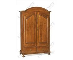 Armadio a 2 ante cappello tondo, stile classico, in legno massello e mdf con rifinitura in noce lucido - Mis. 125 x 61 x 200