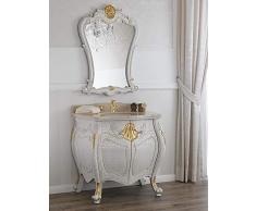 Simone Guarracino Luxury Design Comò e Specchio Anderson Stile Barocco Veneziano arredo Bagno bombato Crackle e Foglia Oro Marmo Crema pomelli Crystal SW