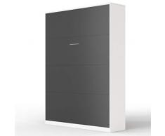 SMARTBett Letto a Scomparsa Basic Letto Ribaltabile Letto a Muro (140x200 Verticale, Bianco/Antracite Parte Frontale)
