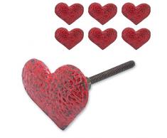 Decorasian Pomelli a forma di cuore per mobili – Maniglie vintage per cassetti e ante armadio – Pomelli per mobili BZW. Pomelli per armadi o cassetti, a forma di cuore, colore rosso