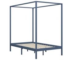 vidaXL Legno Massello di Pino Giroletto a Baldacchino Elegante Robusto con Gambe Struttura Telaio Letto Doghe in Compensato Grigio 140x200 cm