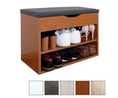 RICOO Scarpiera da ingresso WM032-ER-A Armadietto Armadio con Scaffale e scompartimenti panca sedile comodo scarpe ripiano cuscino cassapanca organizer portascarpe salvaspazio in legno Rovere Rustico