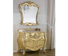 Simone Guarracino Como e Specchio Anderson Stile Barocco Francese arredo Bagno bombato Foglia Oro Marmo Crema pomelli Crystal SW