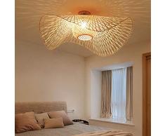 Plafoniera vintage rattan Plafoniera tonda bambù retrò Lampada soffitto vimini camera letto Soggiorno sospensione Sala studio Balcone Corridoio dingresso Apparecchio[Classe energetica A ++],65cm
