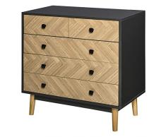 homcom Cassettiera per Camera da Letto in Legno con 5 Cassetti, Stile Vintage Industriale, Grigio Scuro, 80x40x80cm