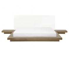 Beliani Letto in Legno Marrone Chiaro Stile Giapponese 2 Comodini 160 x 200 cm Zen