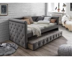 Vente-unique - Letto Singolo con Letto Estraibile capitonné 2 x 90 x 190 cm in Tessuto Grigio - Louise