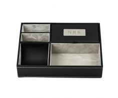 Oneplace regali personalizzati in ecopelle Valet vassoio, comodino o cassettiera da Ogranizer for Men, 5 vano per accessori Pigliatutto inciso