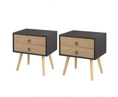 EUGAD Coppia Comodino da Letto con Due Cassetti Tavolino Grigio Moderno Comodino Piccolo da Camera Gambe in Legno Massello 0062ZZ-2