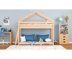 WNM Group Letto a castello Bosse 180x90 in compensato di pino - Letto per bambini in legno massello con rete a doghe - Letto sicuro - lato sinistro