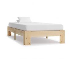 Festnight Struttura Letto Singolo Moderno in Legno Massello,Giroletto Singolo Moderno in Legno Massello di Pino,Struttura Letto Moderno,Base Letto,Letto in Legno Massello,Letto con Doghe 90x200 cm